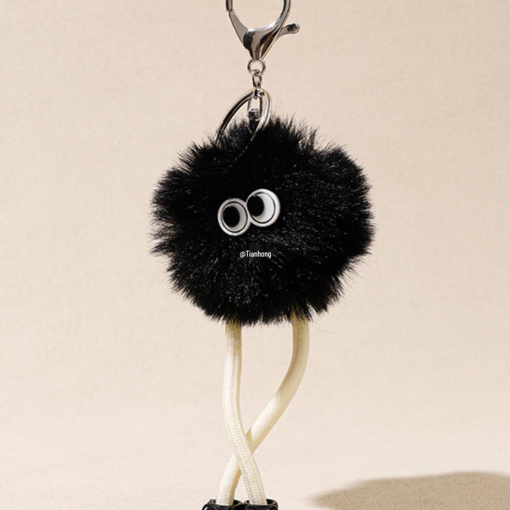 Plush Imitation Mink Soot Sprite Keychain with Metal Pendant