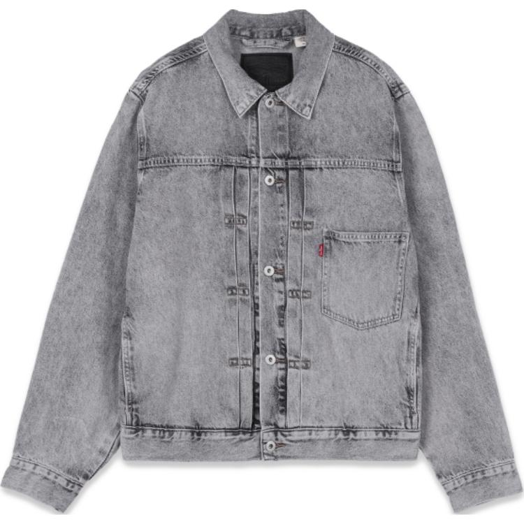 Levis Comfortable Loose Pleated Long Sleeve Denim Jacket Men Jackets Gray 0016W-0000