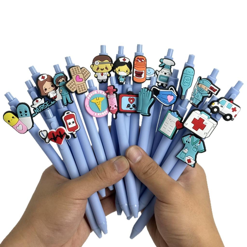 10Pcs Sky Blue Series Medical Pens, Quick-Dry Plastic Ballpoint Pens with Medium Tip, Suitable for Nurses and Healthcare Professionals, Perfect Hallow