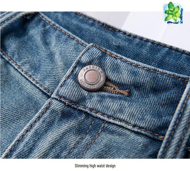 2025 New Retro High-Waist Women's Wide-Leg Denim Shorts with Chinese Embroidery - Summer Style