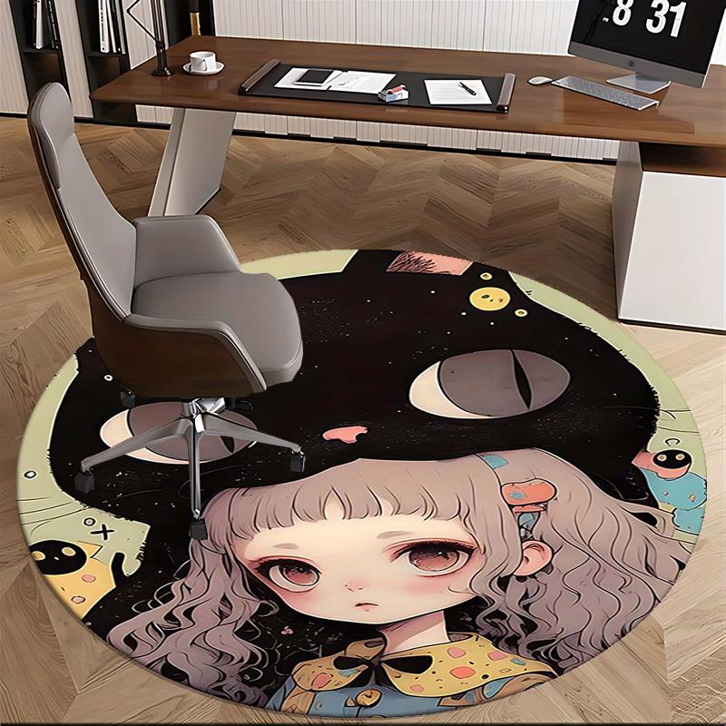 1pz Tappeto Rotondo Design Anime Tappetino Sedia da Ufficio con Stampa Gatto Carino, Decorazione Casa, Regalo