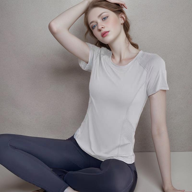 

Женские летние сетчатые дышащие футболки с коротким рукавом - эластичные топы для йоги и фитнеса Extra Large белый