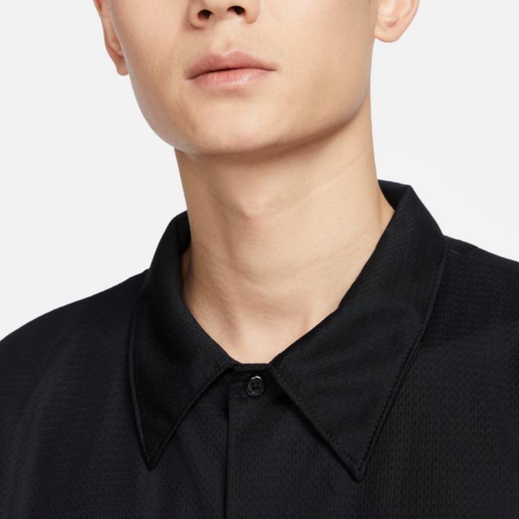 Nike Quick-Dry Basketball Polo Shirt With Single-Breasted Closure And Loose Fit Short Sleeves Men Tops Black White FN2876-010