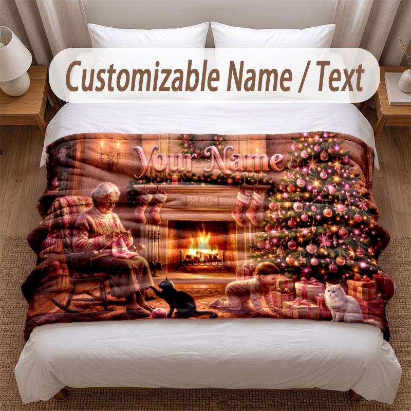 Christmas Theme Soft Blanket Personalized Custom Name Text Print Warm Blanket Home Sofa Bedroom Decor