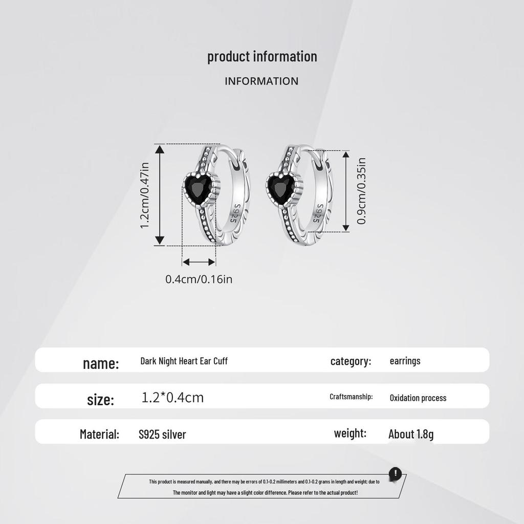 Avle Retro Heart Pattern S925 Sterling Silver Oxidized Earrings for Women