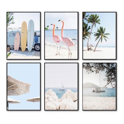 Flamingo Surf Board Beach Ocean Waves Shell Wall Art Canvas Painting Tropical Posters And Prints Wall Pictures For Home Decor