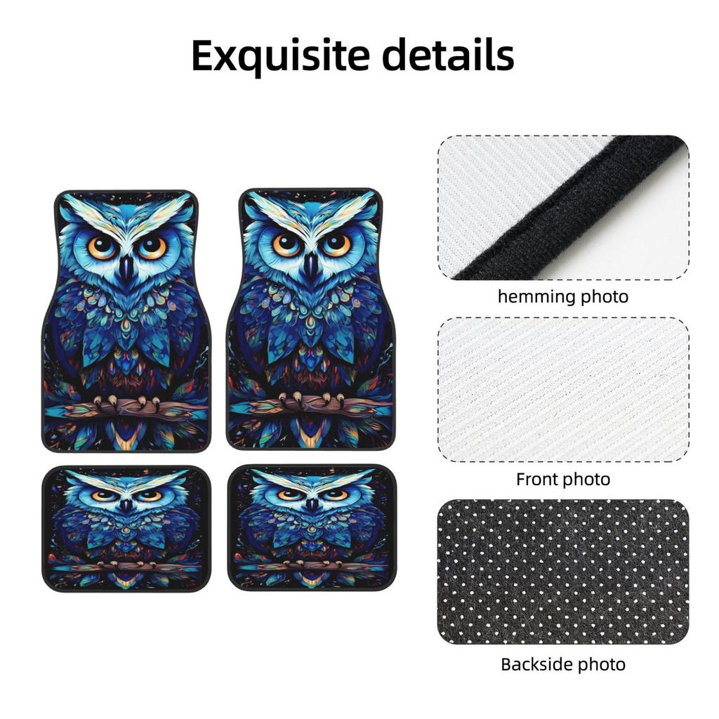 Magical Owl Pattern Print Car Floor Mats of 4 Pieces Anti Slip Front Rear Foot Mats Universal Car Accessories for SUV Van Truck
