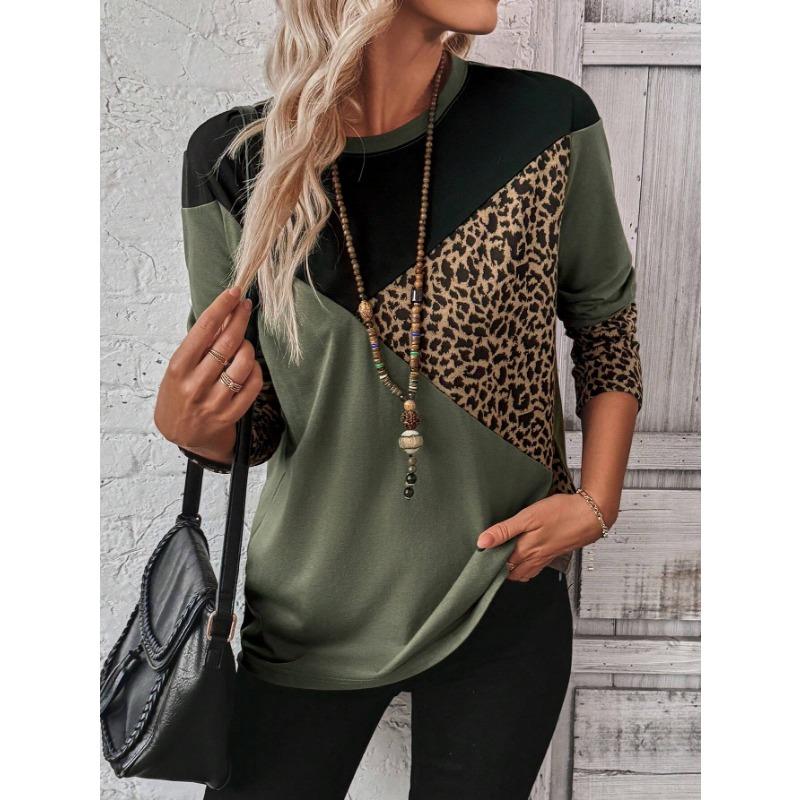Women's T-shirt 3D Leopard Retro Print Fashion Long Sleeve Round Neck Regular Top Holiday Weekend Spring Autumn