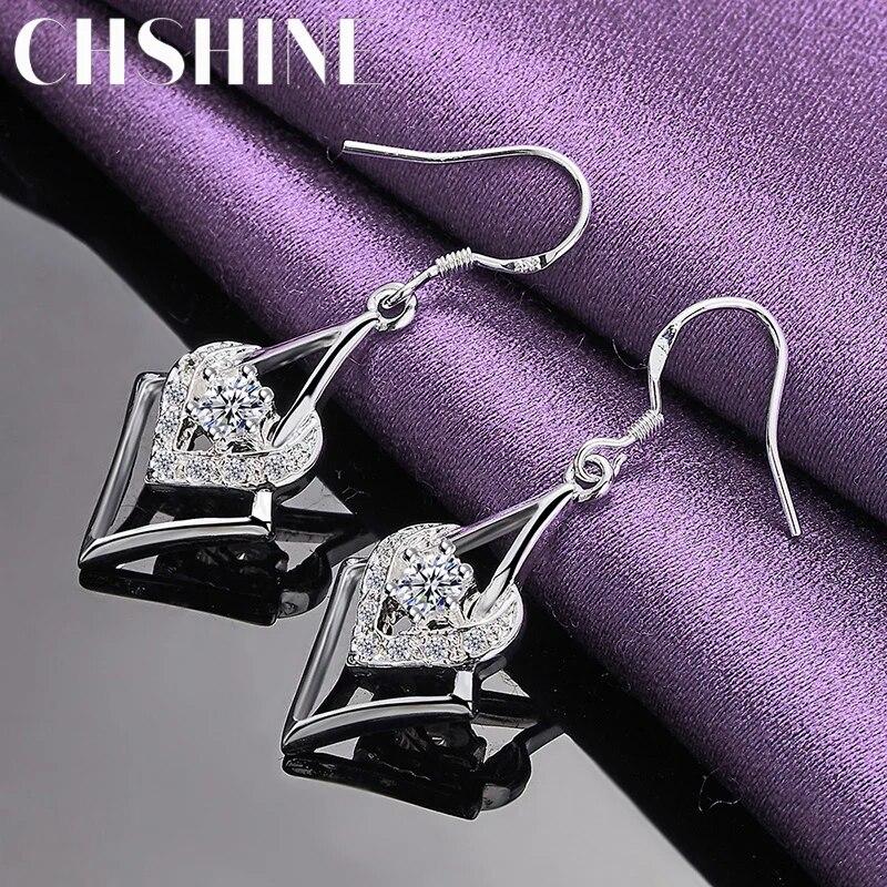 CHSHINE 925 Sterling Silver Geometric Zircon Earrings For Women Fashion Charm Jewelry