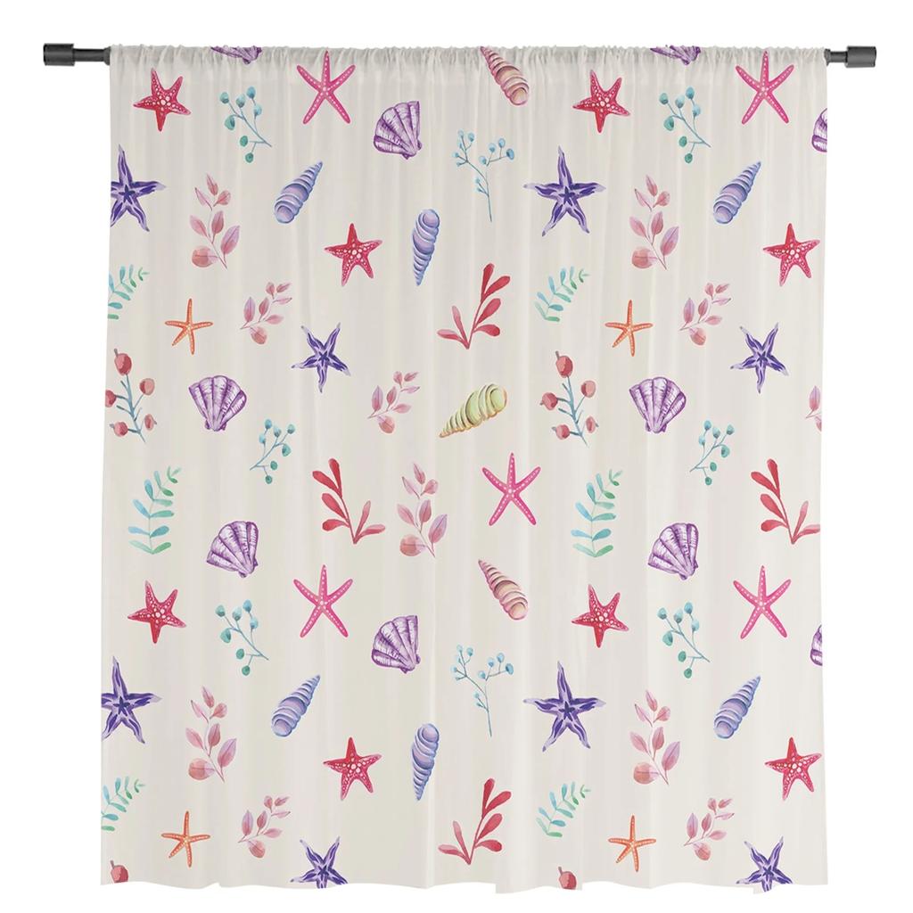 Flower Leaves Shell Starfish Sheer Curtains For Living Room Bedroom Kids Room Tulle Window Treatment Drapes