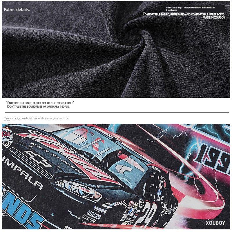 51 Hip Hop Wild Racing American Street Vibe Pure Cotton T-shirt Boys Ins Worn Looking Washed-out 250G Heavy Weight Short Sleeve