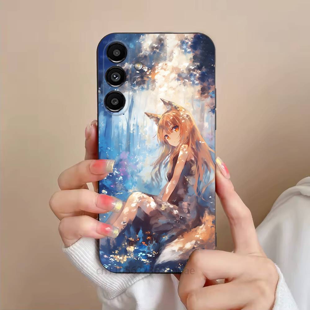 Anime S-Spice and Wolf Phone Case For Samsung S25,24,23,22,21,S20,Ultra,Plus,FE Black Soft Cover