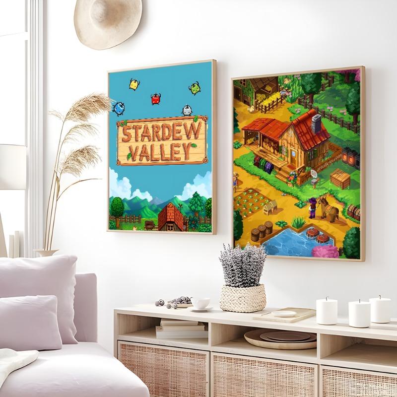 Game S-Stardew Valley Classic Pixel Poster Sticky Wall Art Printing Waterproof Home Living Bed Room Bar Aesthetic Decor