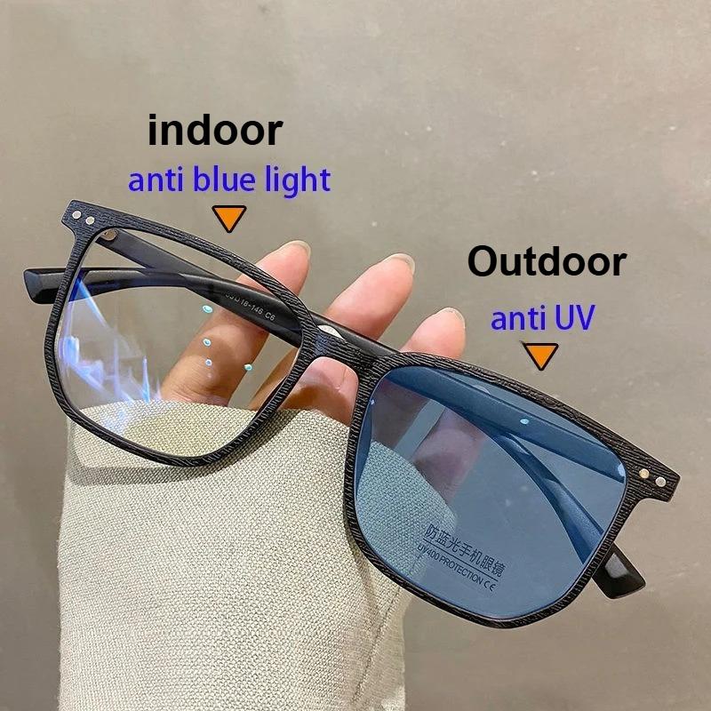 Photochrome Kurzsichtigkeit Brille Herren Damen Quadratisch Anti Blaulicht Sehstärke Brillen UV400 0 Bis -6 0