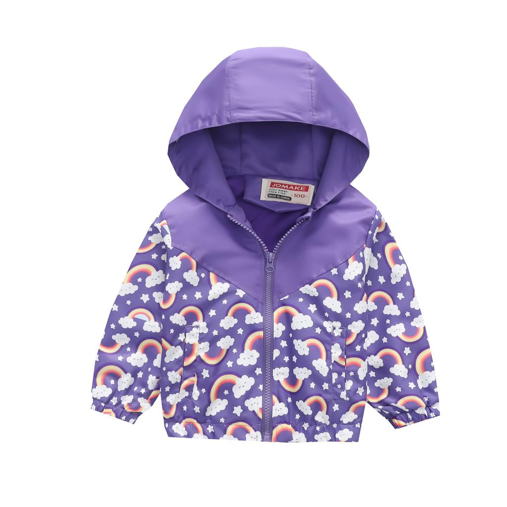 Boys and Girls Children's Clothing In Small Children Printed Fashion Splicing Casual Hooded Zipper Jacket Jacket