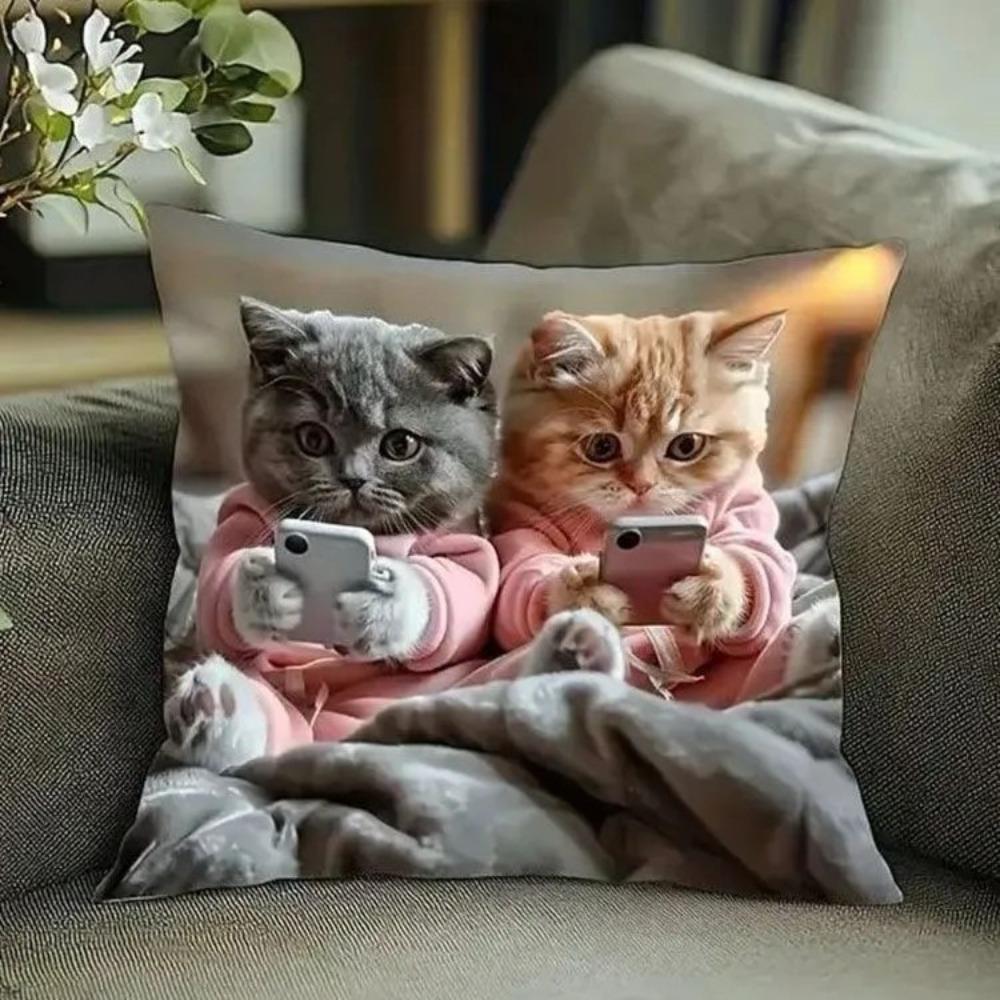Sofa Pillow Pillowcase Skin-friendly Short Plush Cute Animal Cat Pillow Cover Living Room Cushion Cover Without Core