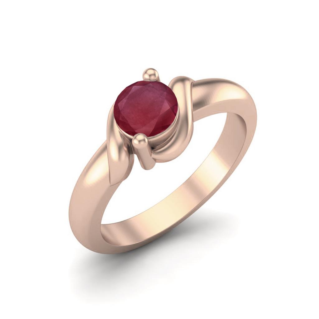 5MM Round Shape Ruby 925 Sterling Silver Rose Vermeil Solitaire Women Promise Wedding Ring