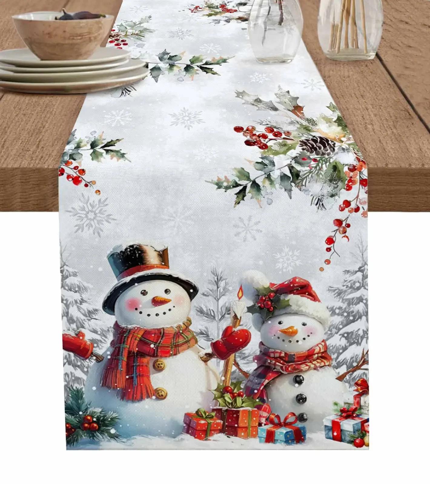 

Рождественские листья пихты серебристой Снежинки Текстура дерева Лен Подкладки на стол Кухонное украшение Подкладка на стол Праздничные принадлежности для вечеринки 33x91cm