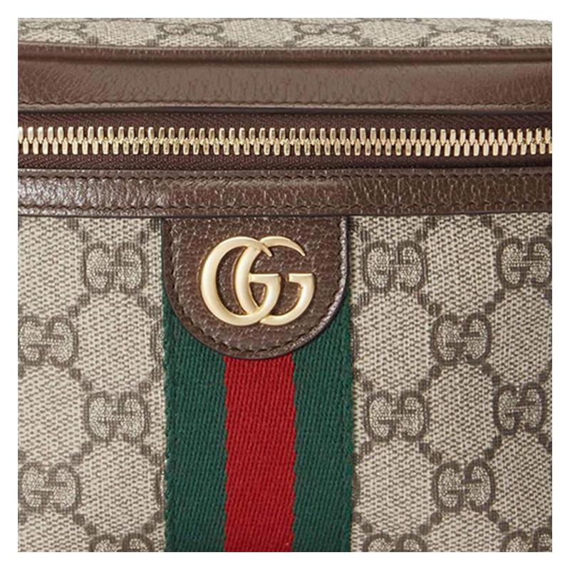 Gucci Ophidia Fashion Presbyopia Logo Embroidered Web Chain Shoulder Strap Supreme Canvas Shoulder Handbag Waist Bag Women's Ebony