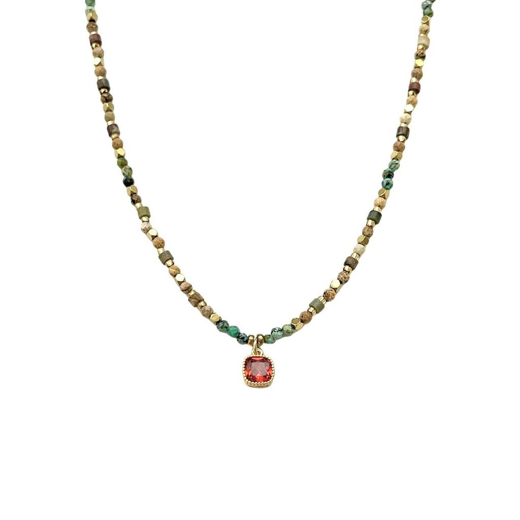 Vibrant Natural Stone Beaded Layered Necklace with Retro Pendant Choker Design for Women