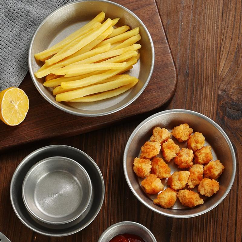 Vintage Talerz ze stali nierdzewnej Barbecue Restauracja Zachodnia Sałatka Mała miseczka Filiżanka na sos Spodek na frytki Ketchup Naczynia kuchenne