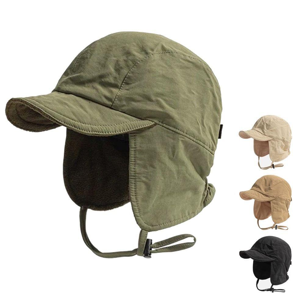 Windproof Velvet Pilot Hat Solid Color Winter Cap Japanese Bomber Hat  Outdoor