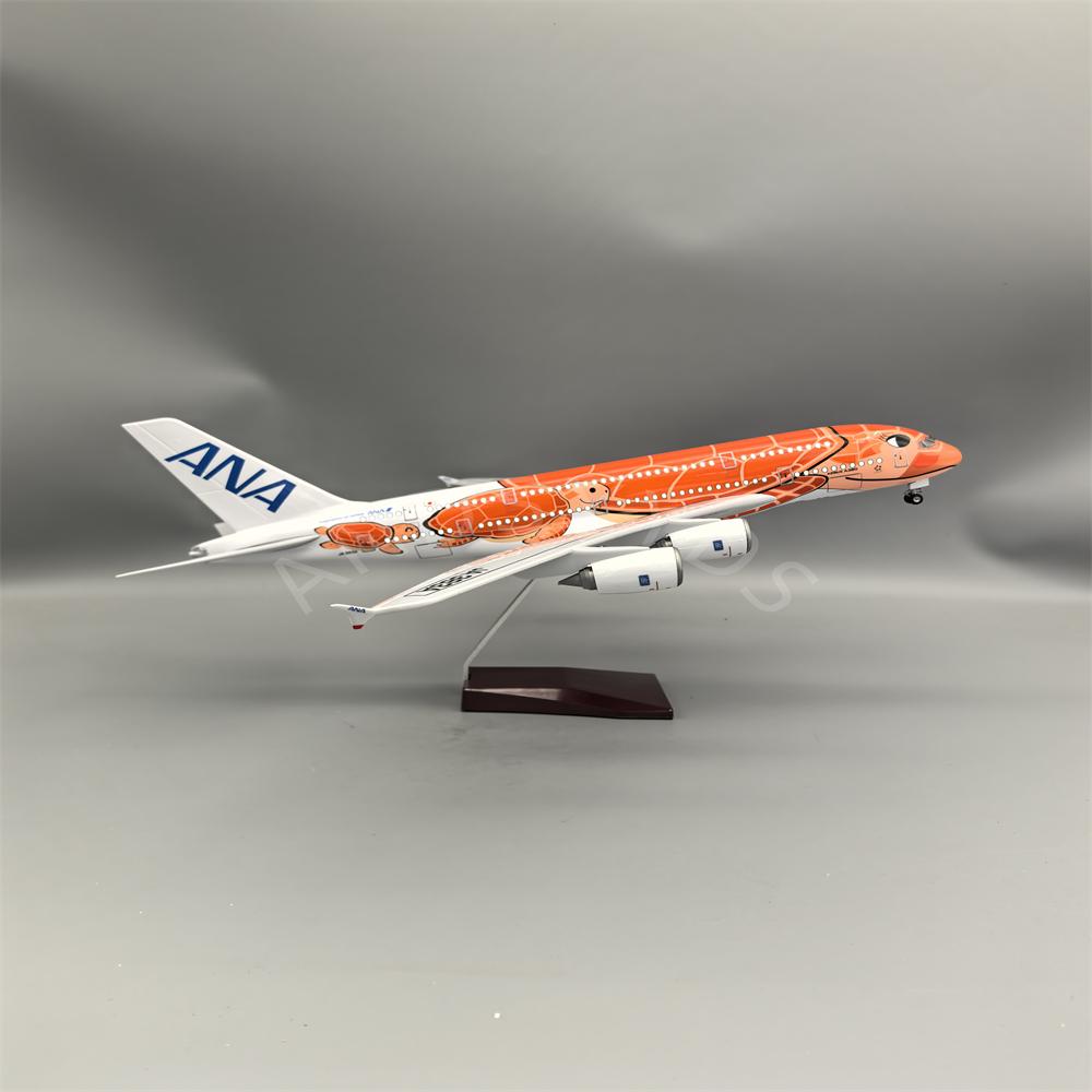 

Сувениры Украшение 46СМ ANA Морская Оранжевая Черепаха Живопись Аэробус A380 Модель Самолета Самолеты All Nippon Airways Смола NO LED