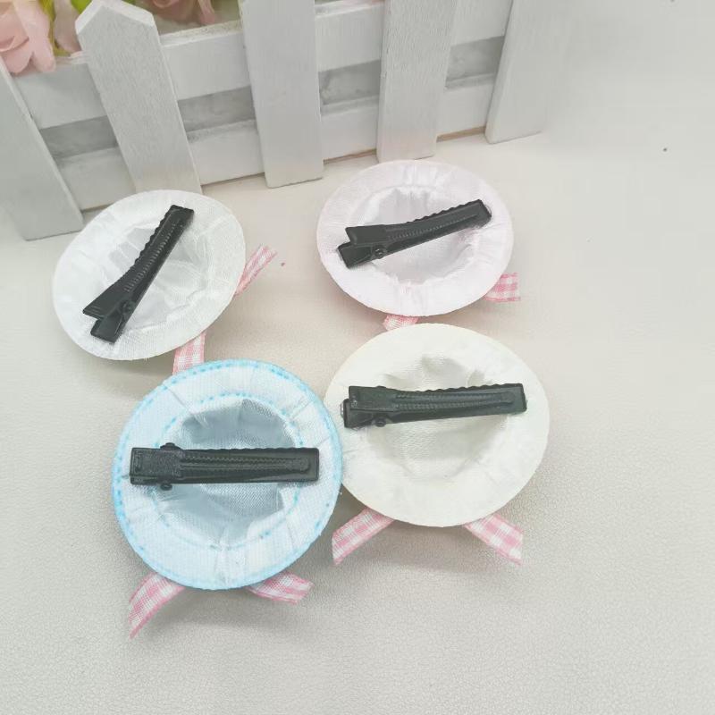 Cute Mini Straw Hat Hair Clips & Hair Ties No Hair Damage Soft Pastel Gingham Bows for Toddler Girls School Daily Wear