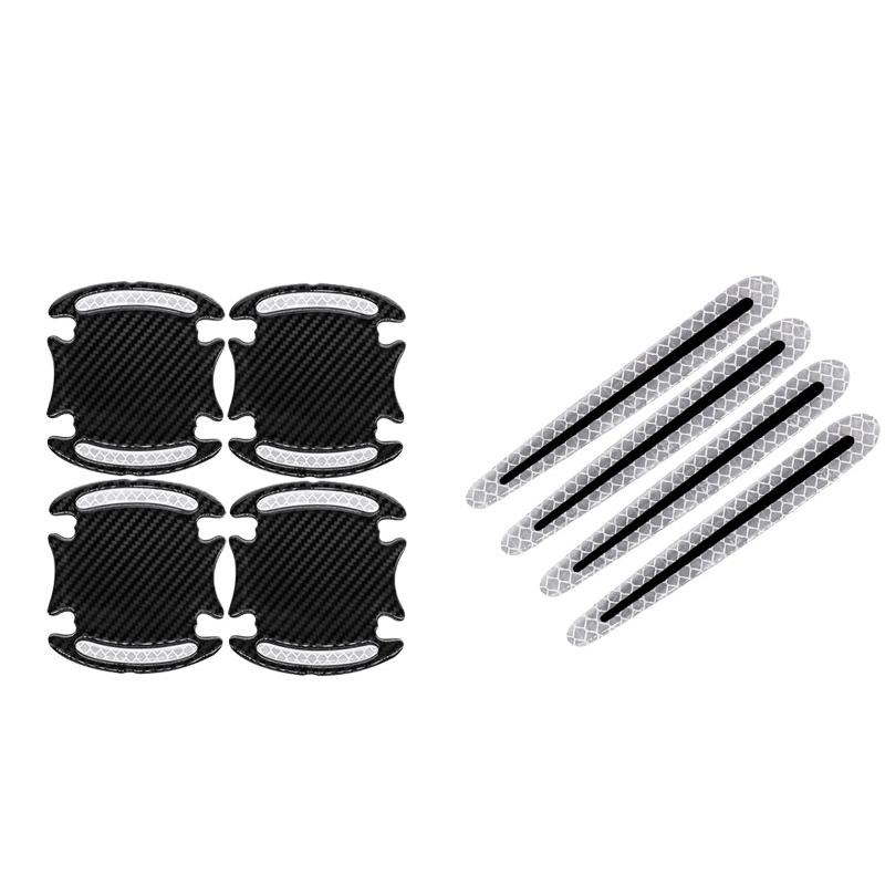 8PCS New Carbon Fiber Car Door Bowl Handle Reflective Paint Anti-collision sticker General-Purpose 3D Carbon Fiber Car Sticker