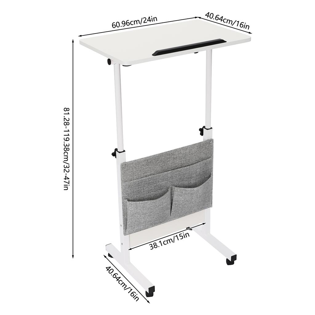 Adjustable Height Standing Desk, Portable Laptop Desk, Rolling Computer Stand with Book Stopper for Office, Living Room, Lounge