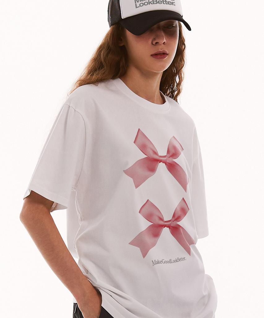 MATCHGLOBE Twice Ribbon Oversized Tee (White)