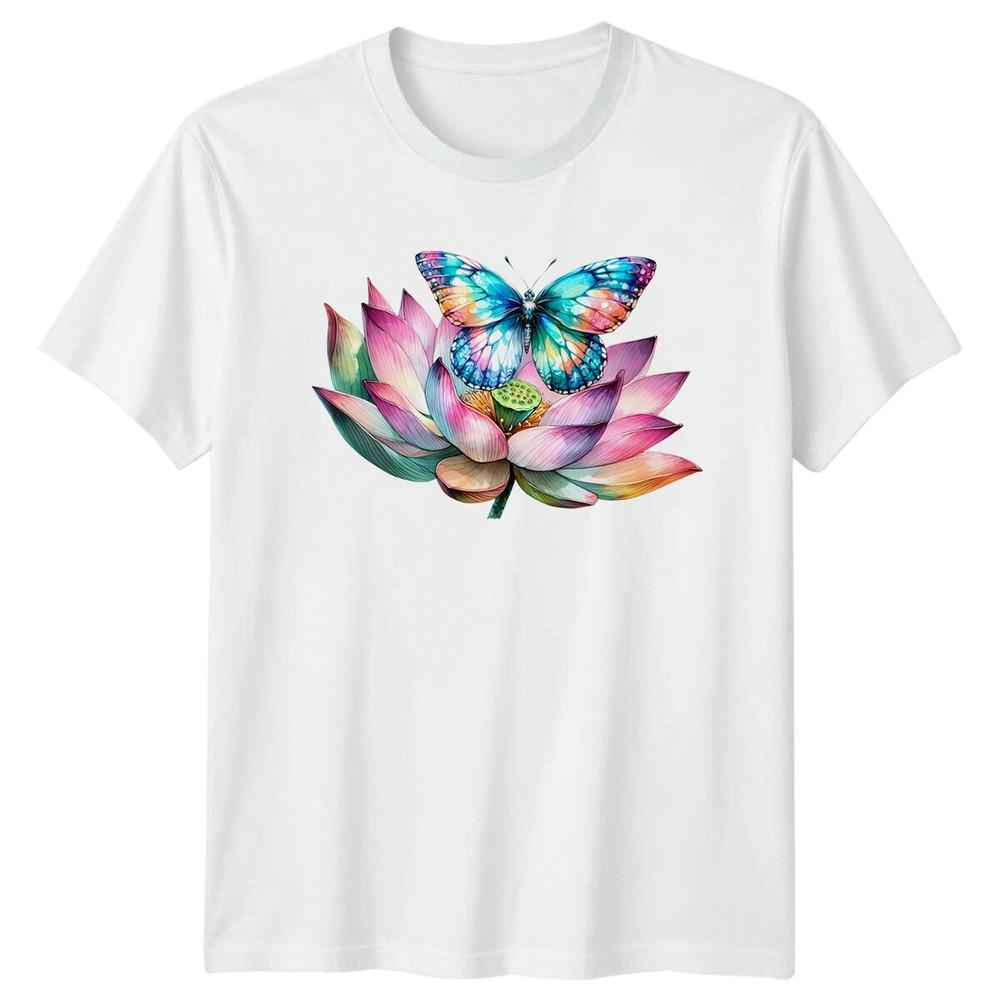 

Lotus Flower Butterfly Yoga T-Shirt Womens Floral Nature Tee 4XL
