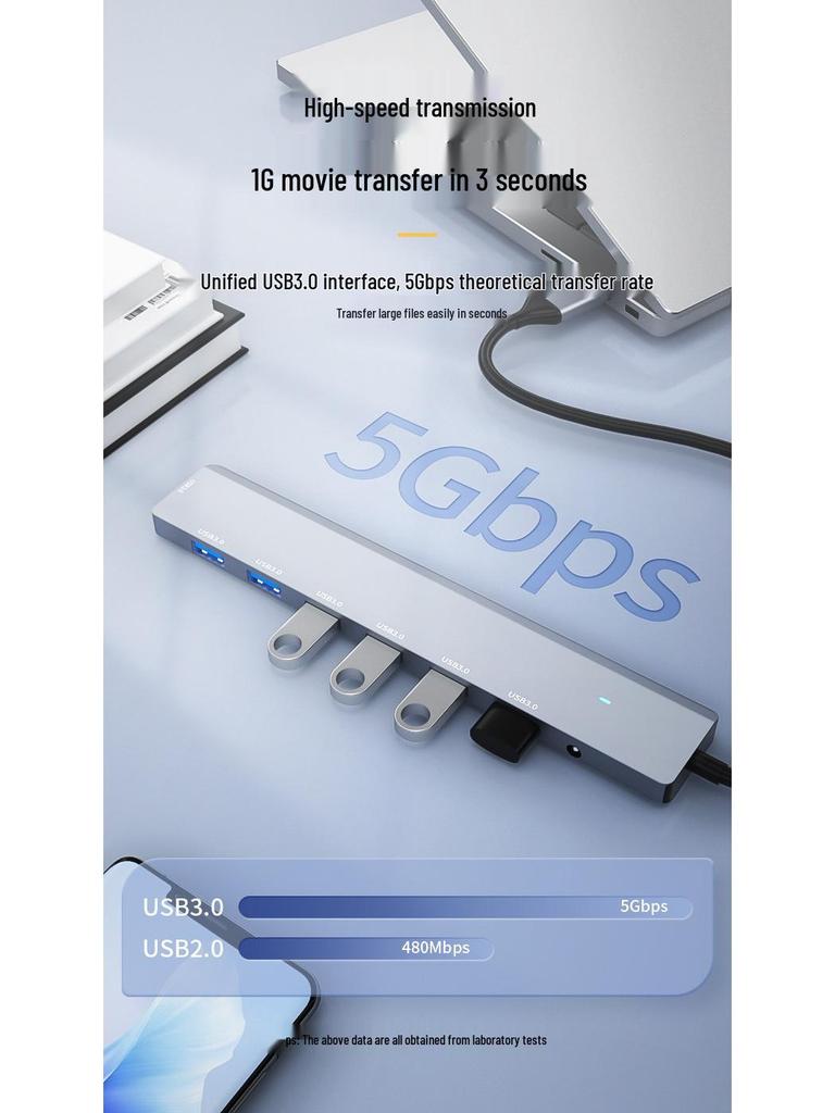 USB 3.0 Seven-Port Expansion Hub with DC Power Supply for Laptops, Keyboards, Mice, and USB Drives