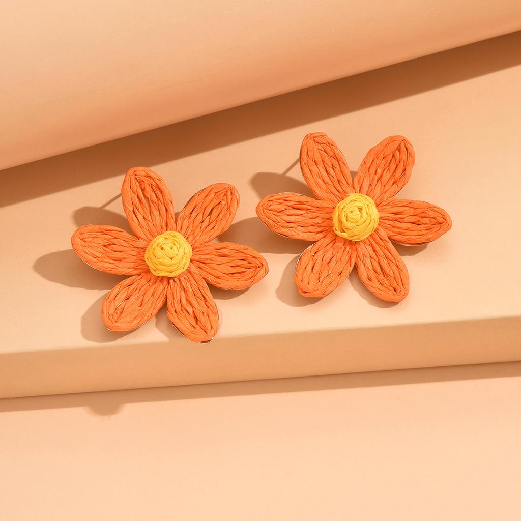 Cute Handmade Woven Sunflower Earrings Raffia Flower Ear Stud For Women Beach Vacation Jewelry Gift Accessories Gifts
