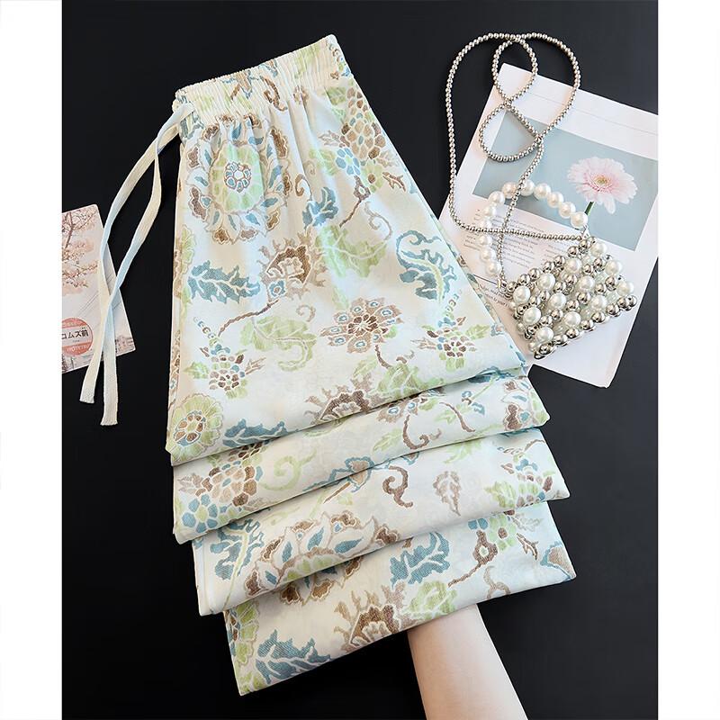 Women's Floral Drawstring Wide-Leg Casual Pants