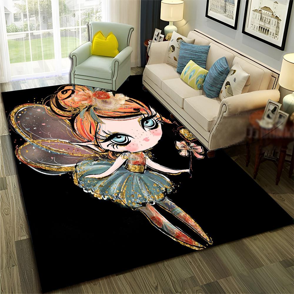 3D Cute Ballet Girl Ballerina Fairy Cartoon Carpet Rug for Home Living Room Bedroom Sofa Doormat Decor,Child Non-slip Floor Mat