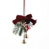 Velvet Bow Bell Ornament with Pine Cone for Christmas Tree Decoration