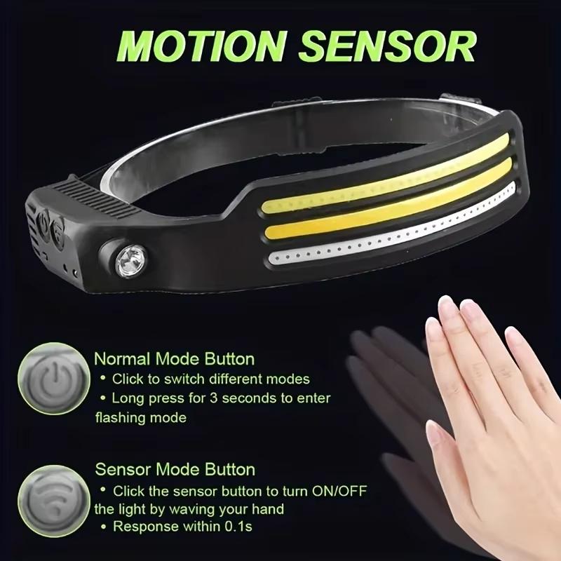 Rechargeable COB LED Headlamp with Sensor Switch USB Charging 5 Modes Waterproof Headlight for Camping Fishing Outdoor Work