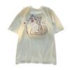 Unisex Japanese Cute Cat Flocking Loose College Style Summer T-Shirt