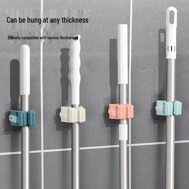Strong Adhesive Mop & Broom Holder - No-Drill Wall Mount Hook for Bathroom