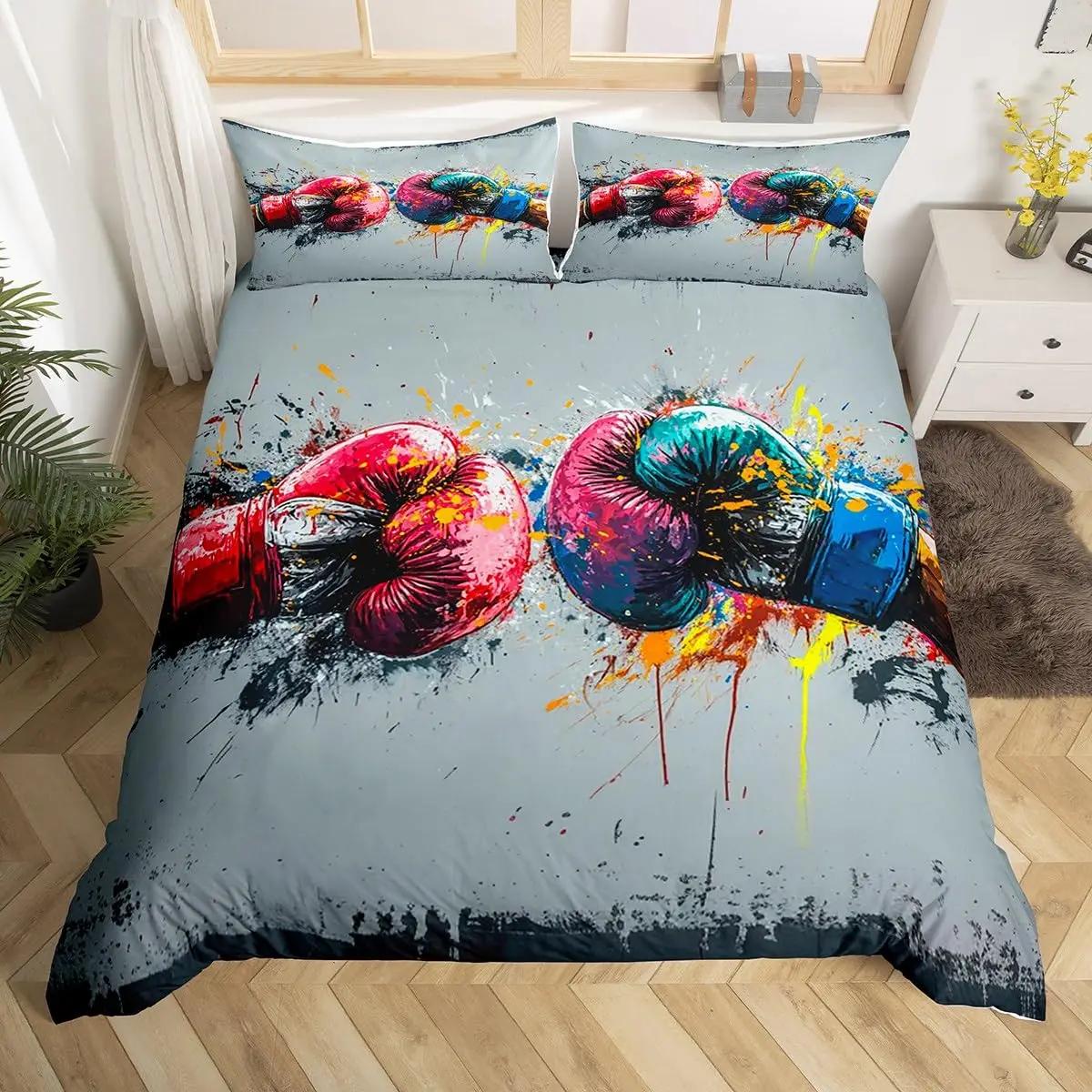 

Comforter Adult Boxing Sports Theme Bedding Set Boxing Gloves Boxing Pattern Comforter Queen Size Comforter (quilt)-EU Single(135*200cm)3pcs