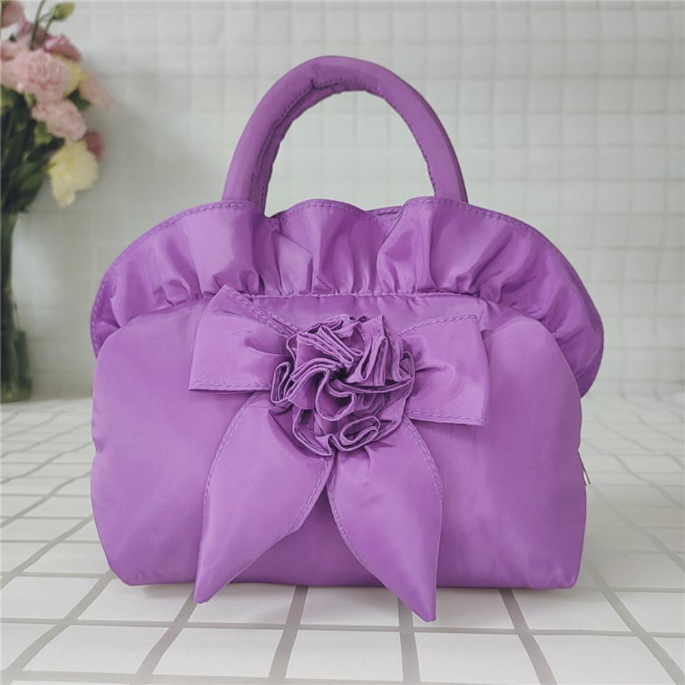1pc Women's Floral Bow Handbag - Medium Zipper Closure Summer Tote, Durable Polyester with Spacious Interior, Hand Wash/Dry Clean