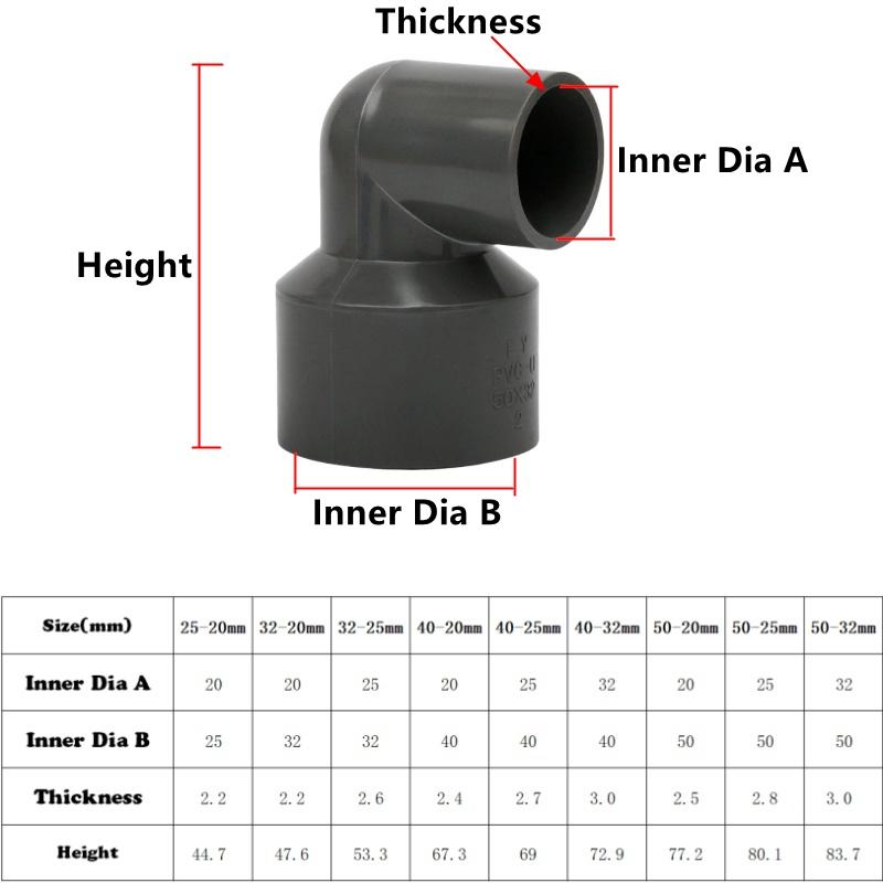 1PC I.D 20~50mm PVC Reducing 90 Degree Elbow Joints PVC Pipe Connector Garden Irrigation Water Aquarium Fish Tank DIY Fitting