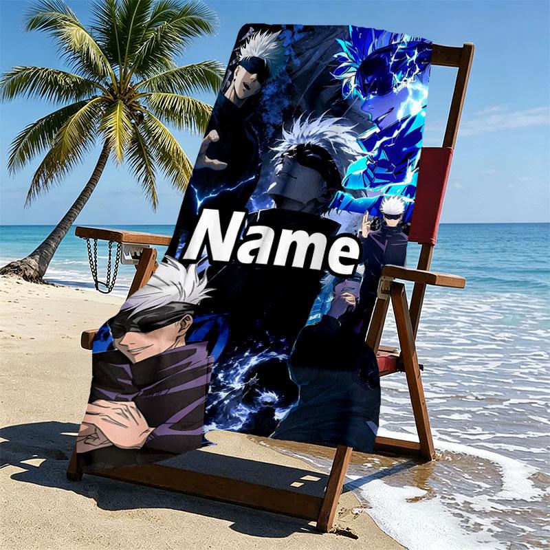 Custom Name Personalized Jujutsu Kaisen Print Beach Towel, for Trip Camping Beach Party Home Decor, Birthday Gift for Family & Friends