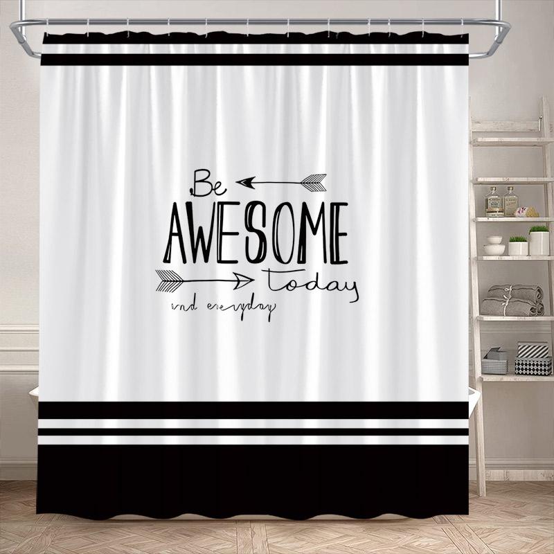Modern Geometric Shower Curtain Black Line Pattern Minimalist White Bath Curtains Polyester Cloth Home Bathroom Decor With Hooks