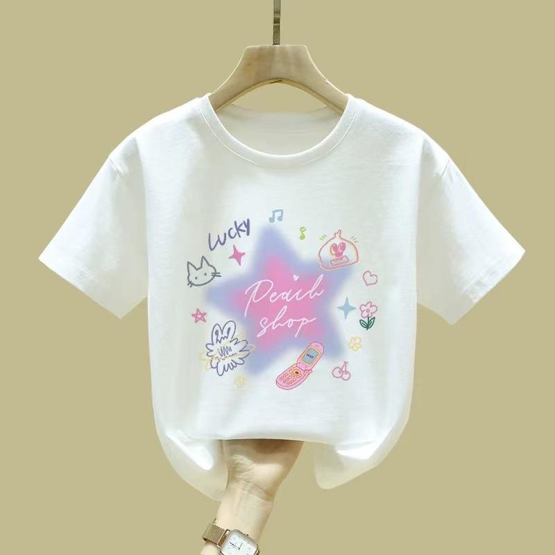 2025 Summer Apricot Pure Cotton Short-Sleeved T-Shirt for Girls and Boys