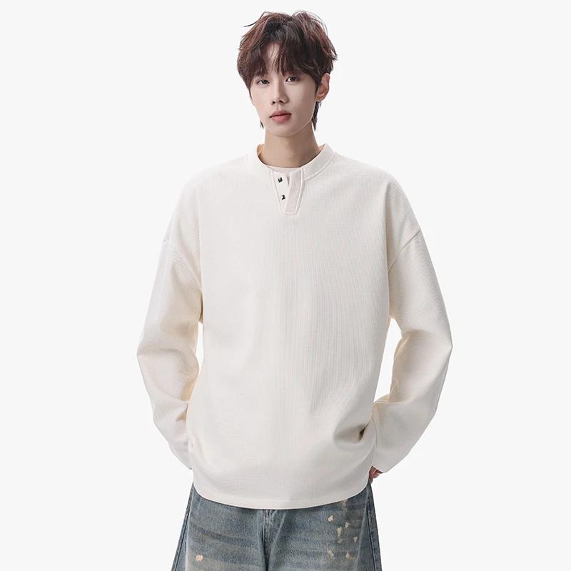 2026 Spring Autumn Men Casual Soild Color T Shirts Men Loose Harajuku T-Shirts Male Fashion Korean Streetwear Long Sleeve Tees