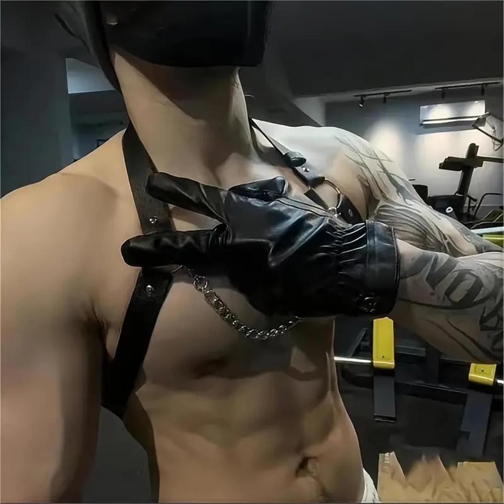 Gay Fetish Sexy Rave Mens Chest Harness Belt Men Gay Gothic Half Body Bondage Lingerie Adjustable Harness Cosplay Costume