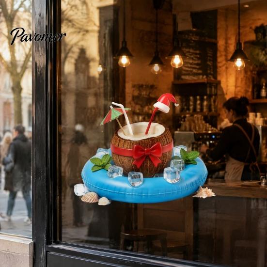 Home Beautification Stickers Christmas Santa Claus Window Clings, Summer Tropical on Pool Float Festive Storefront Glass Decals, Hawaii Beach Holiday