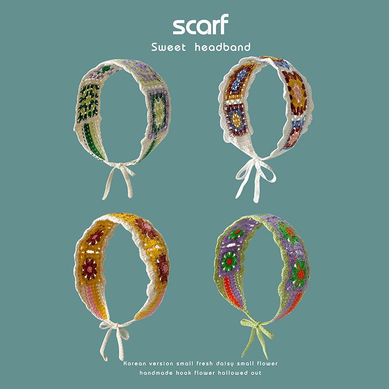 Bohemian Crochet Turban Hair Bands Vintage Fashion Hair Scarf For Women Flower Knit Headband Headwrap Hair Accessories